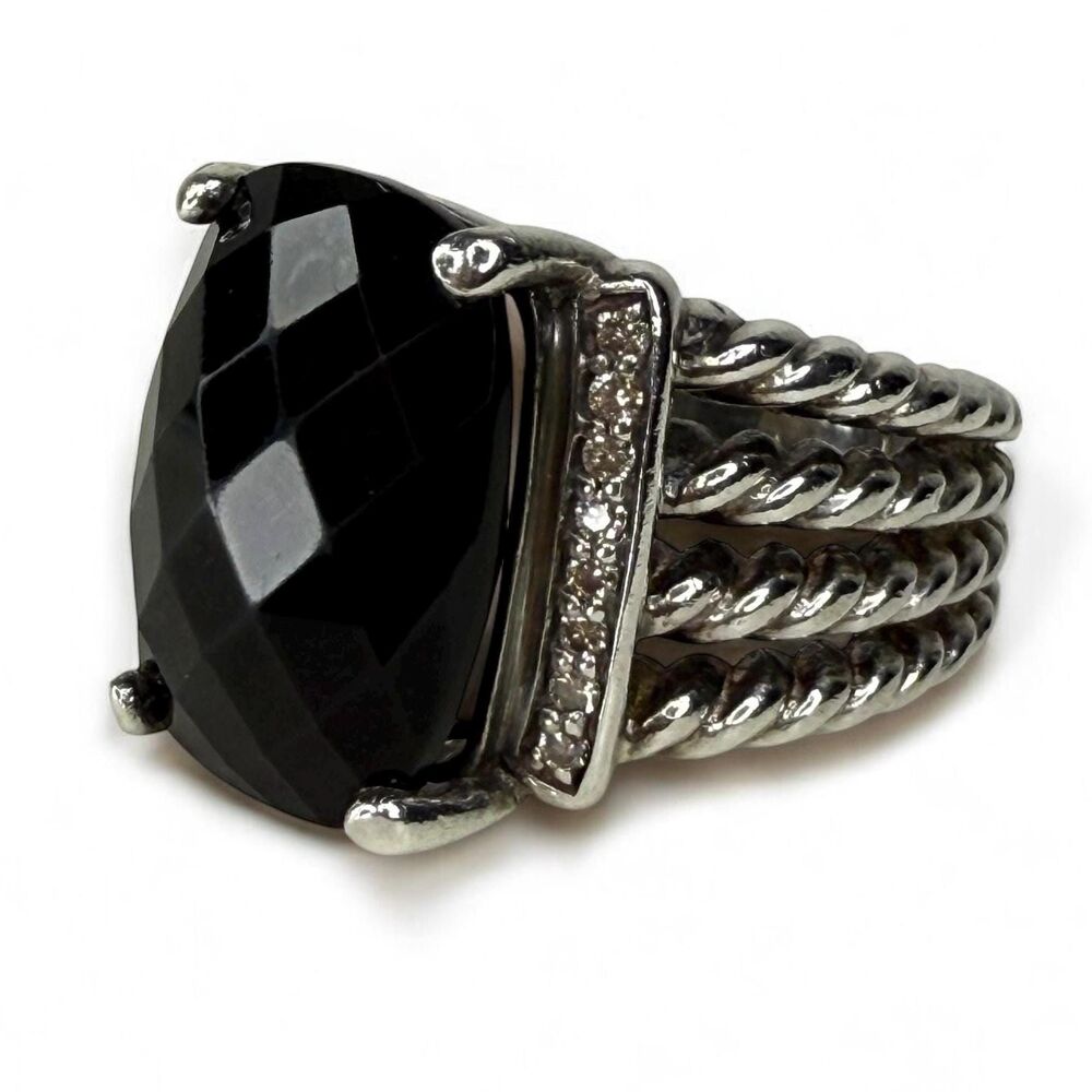 David Yurman Onyx & Diamonds Sterling Size 6 Ring